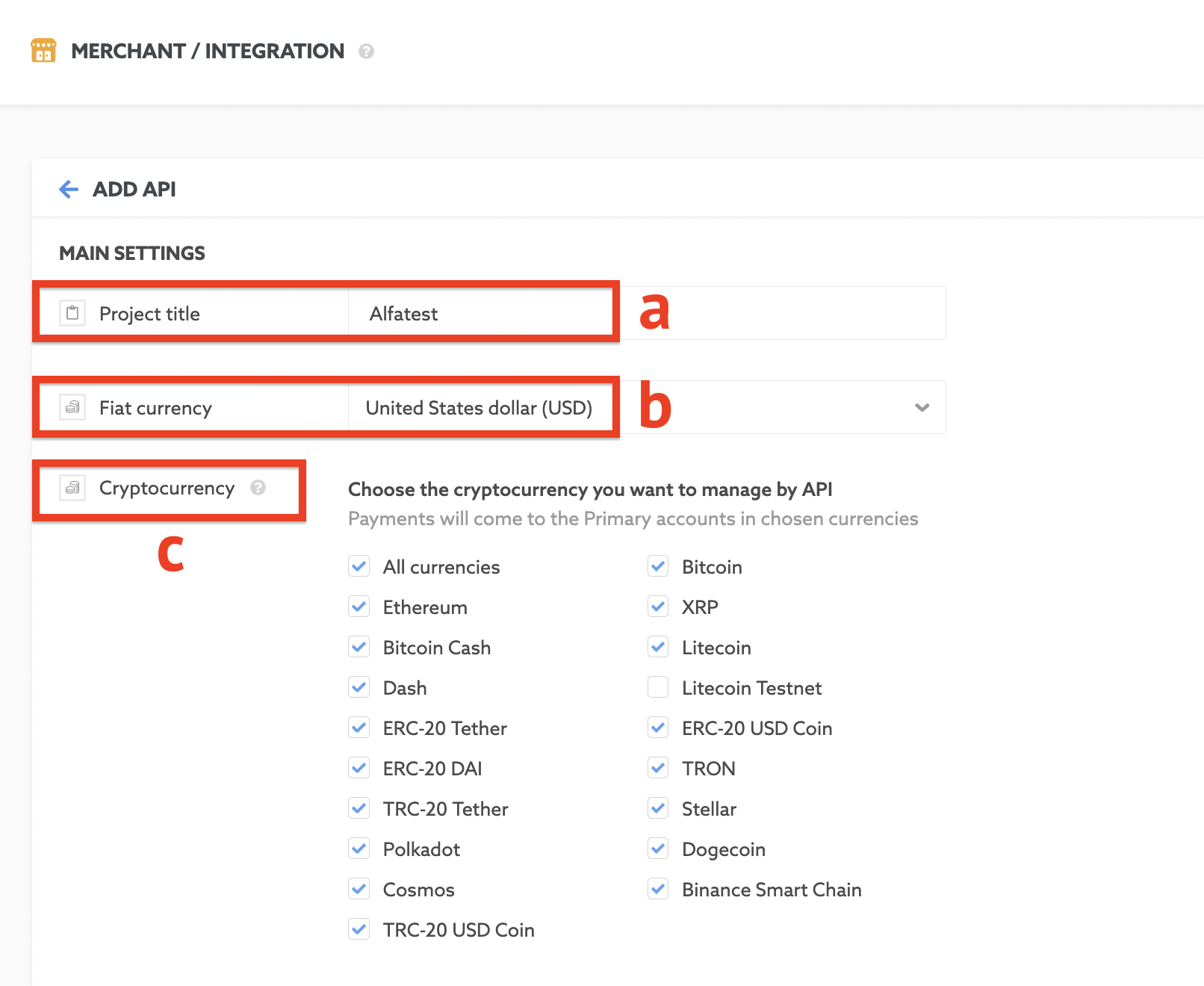 How to add the ALFAcoins API4